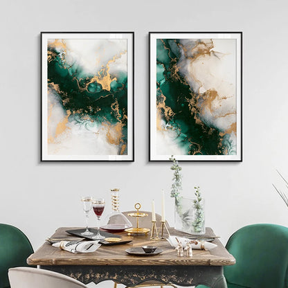 3PCS Nordic Green Gold Fashion Marble Posters Wall Art Aesthetic Canvas Painting