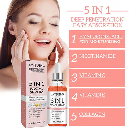 5 in 1 Fade Fine Lines Firming Face Serum Moisturizing Brightning Vitamin C Hyaluronic Acid Facial Serum Shrink Pores Skin Care