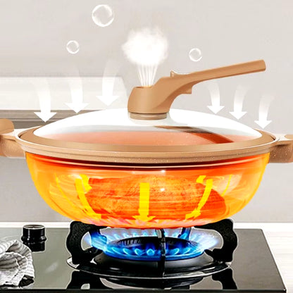 Non-Stick Clay Wok with Steamer Basket Clay Wok Micro-Pressure Wok Multifunctional Non-Stick Household Frying Pan Induction