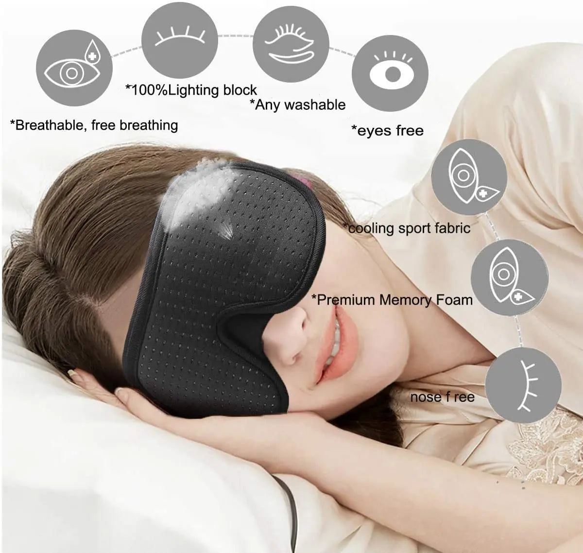 3D Soft Padded Blindfold Mask for Sleep Blockout Lights