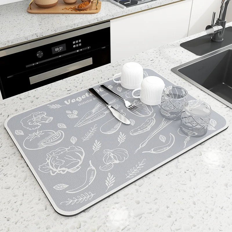 Ultra-Absorbent Large Kitchen Drying Mat - Quick-Dry Coffee & Dish Drain Pad for Effortless Cleanup