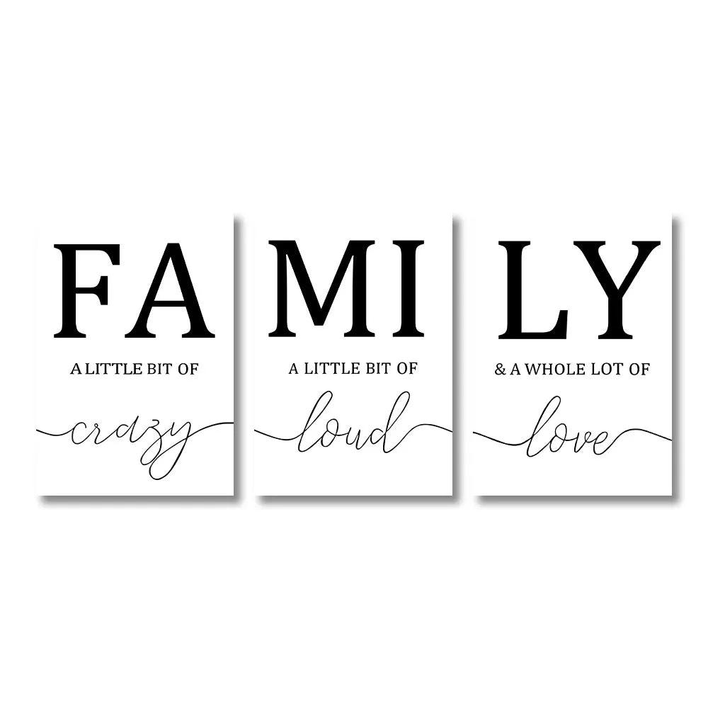 3PCS Frameless Simple Black White FAMILY Wall Canvas For Living Room Home Decor