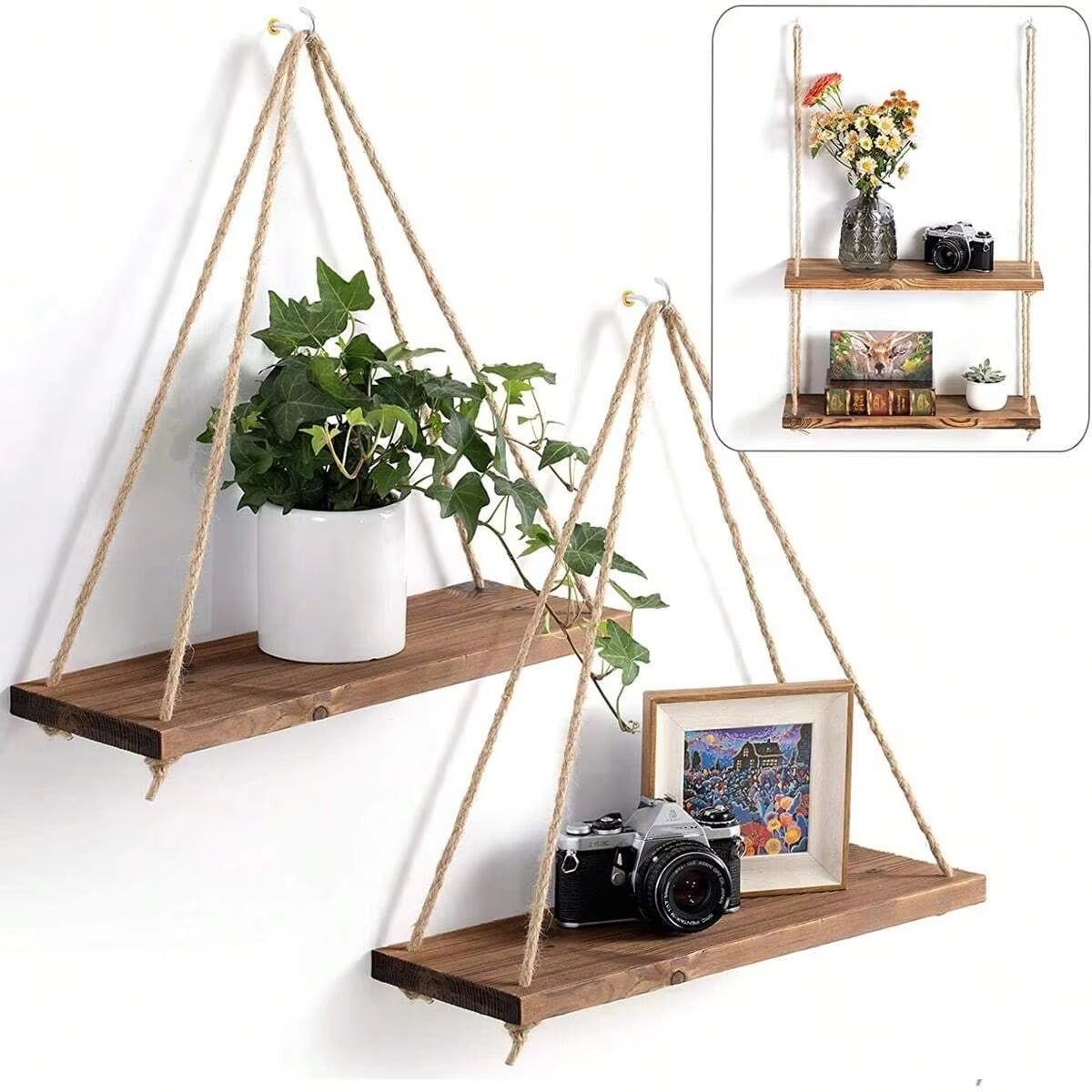 1PCS Hanging Rope with Wooden Rack Wall Decoration