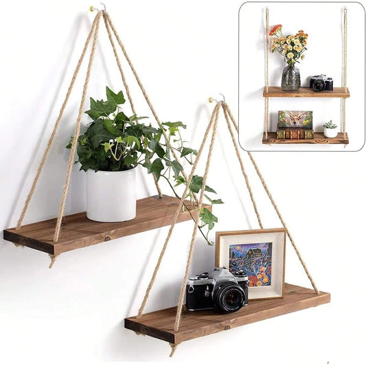 1PCS Hanging Rope with Wooden Rack Wall Decoration