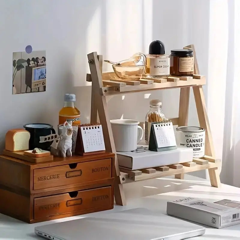 Wooden Storage Shelf 2-Tiers Desktop Organizer