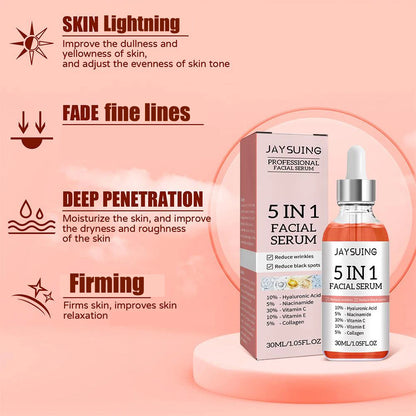 5 in 1 Fade Fine Lines Firming Face Serum Moisturizing Brightning Vitamin C Hyaluronic Acid Facial Serum Shrink Pores Skin Care