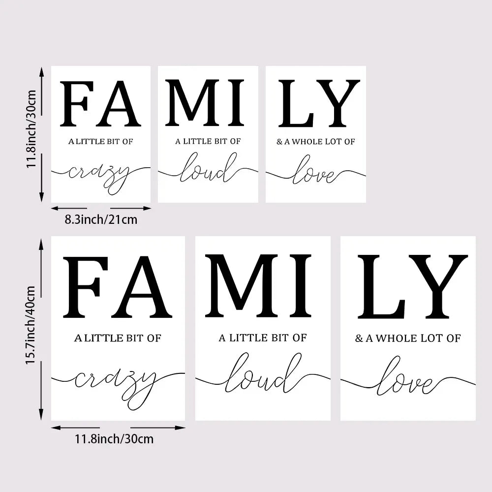 3PCS Frameless Simple Black White FAMILY Wall Canvas For Living Room Home Decor