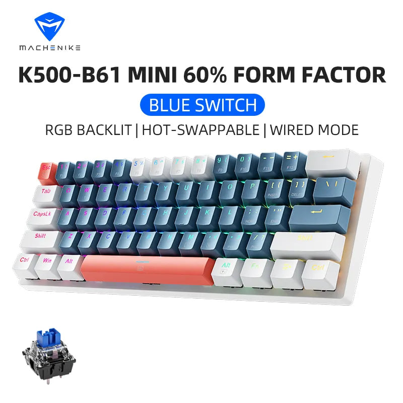 Machenike K500-B61 Mini Mechanical Hot-Swappable RGB Backlit  60% Wired Keyboard