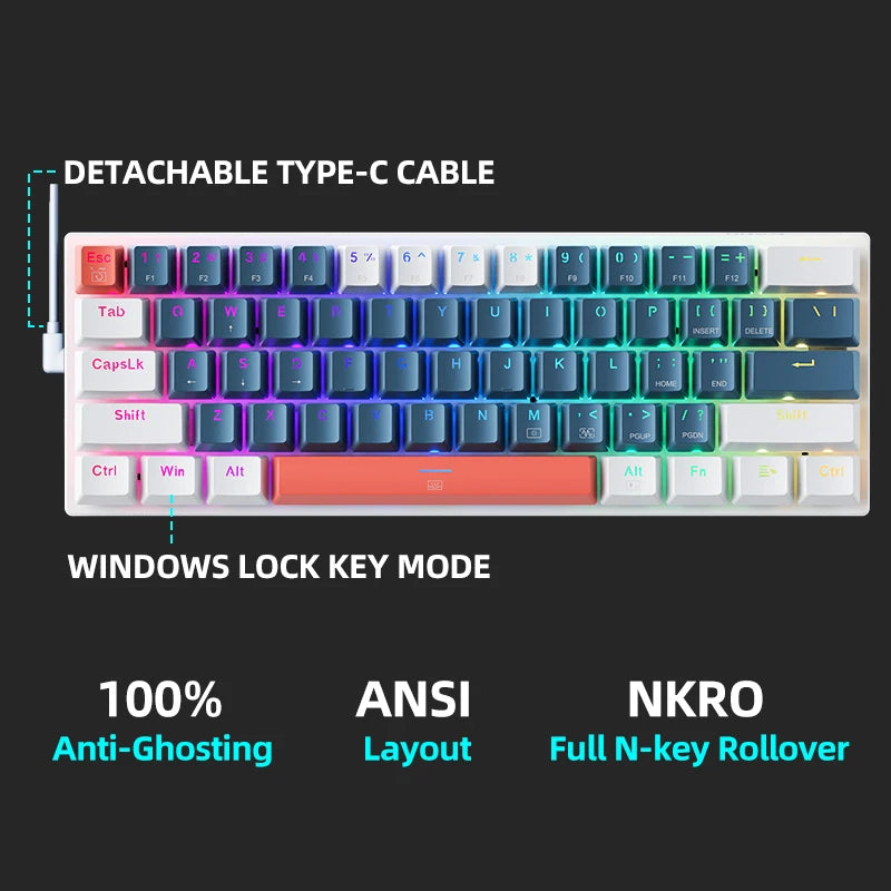 Machenike K500-B61 Mini Mechanical Hot-Swappable RGB Backlit  60% Wired Keyboard