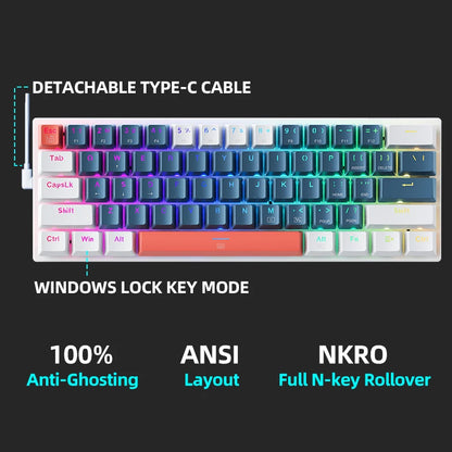 Machenike K500-B61 Mini Mechanical Hot-Swappable RGB Backlit  60% Wired Keyboard