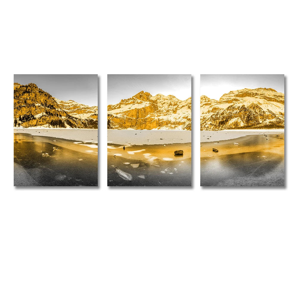 3PCS Frameless Canvas Paintings Sunset Sea Beach Natural Landscape Poster