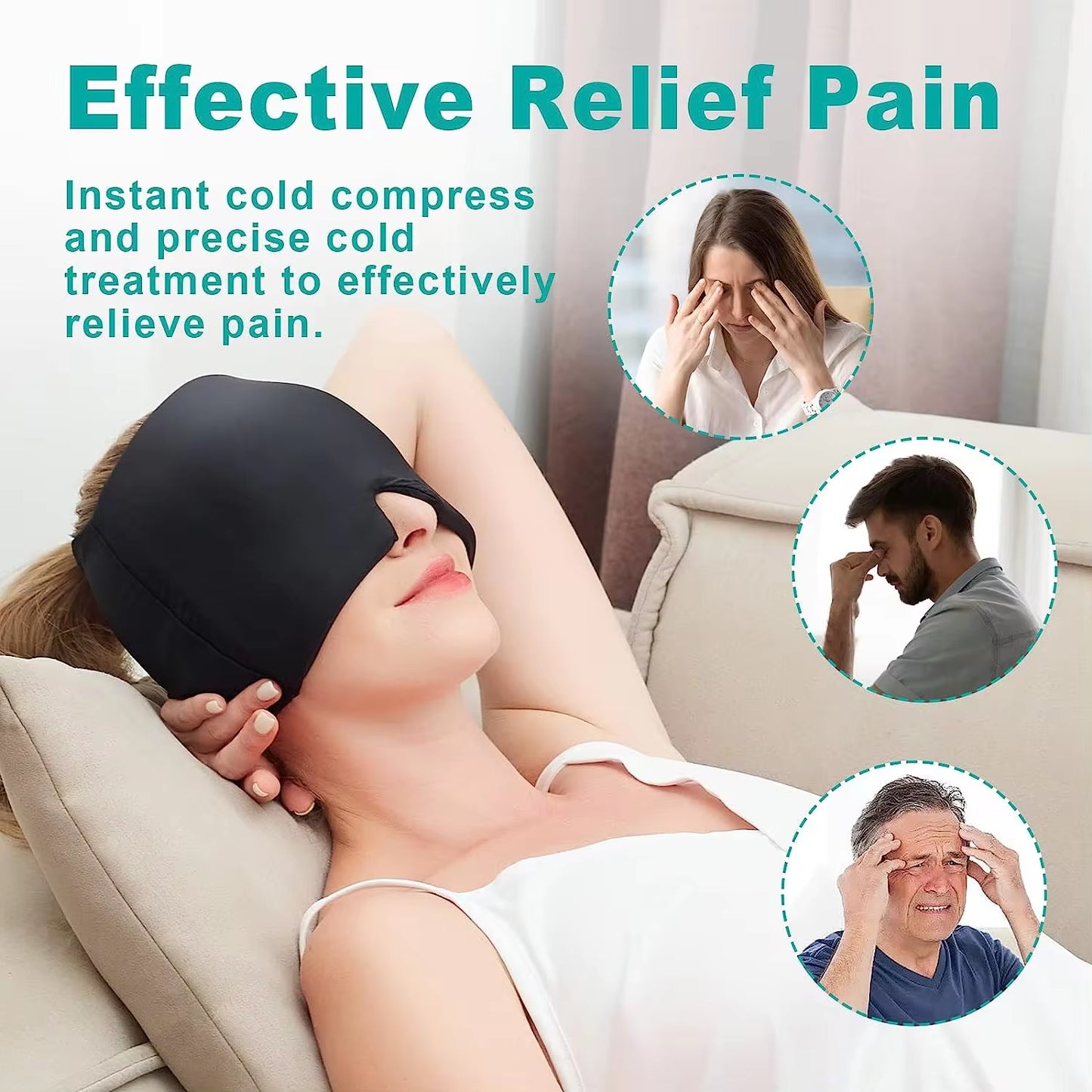 Migraine Relief Headache Hat Gel Hot Cold Therapy for Relieve Pain