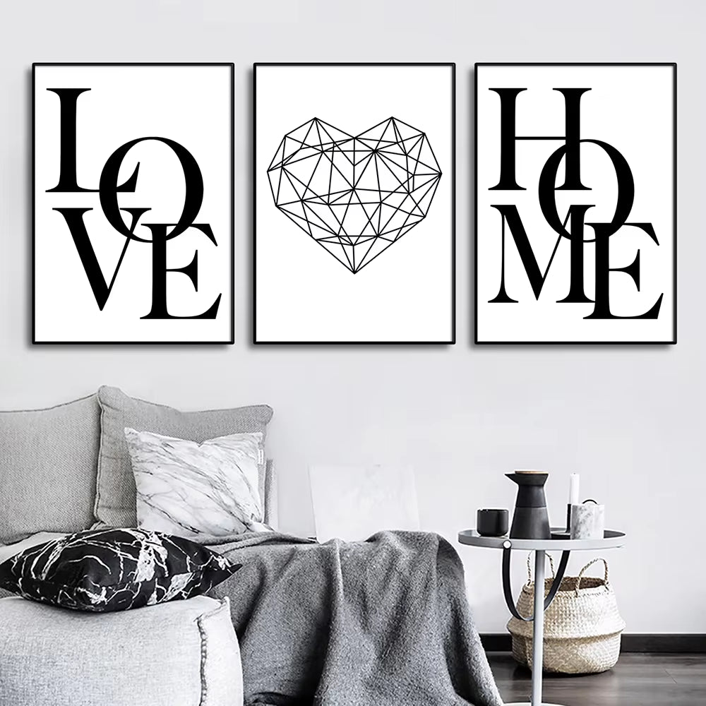 3Pcs Love Home Diamond Heart Letter Canvas Prints