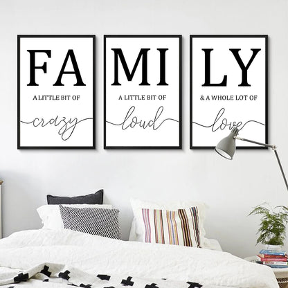 3PCS Frameless Simple Black White FAMILY Wall Canvas For Living Room Home Decor