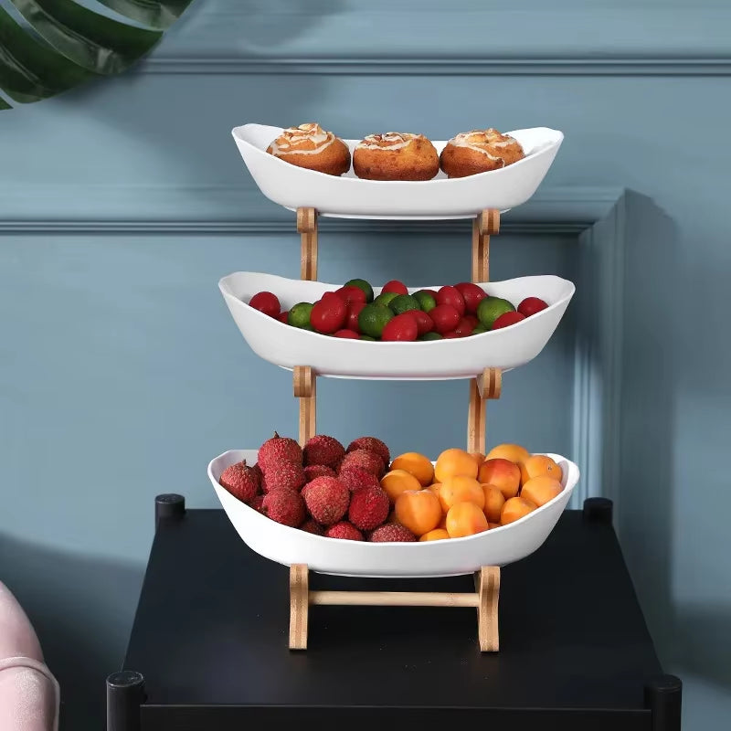 Dinnerware Kitchen Fruit Bowl Partitioned Wooden Tableware Dishes