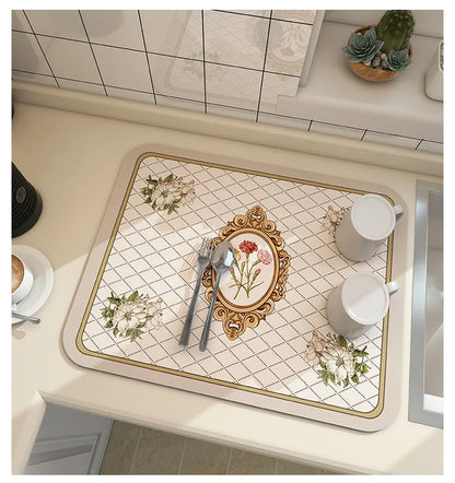 Ultra-Absorbent Large Kitchen Drying Mat - Quick-Dry Coffee & Dish Drain Pad for Effortless Cleanup