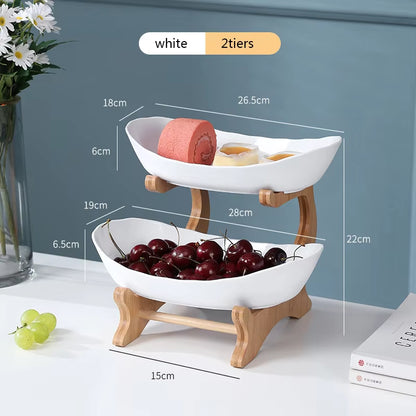 Dinnerware Kitchen Fruit Bowl Partitioned Wooden Tableware Dishes