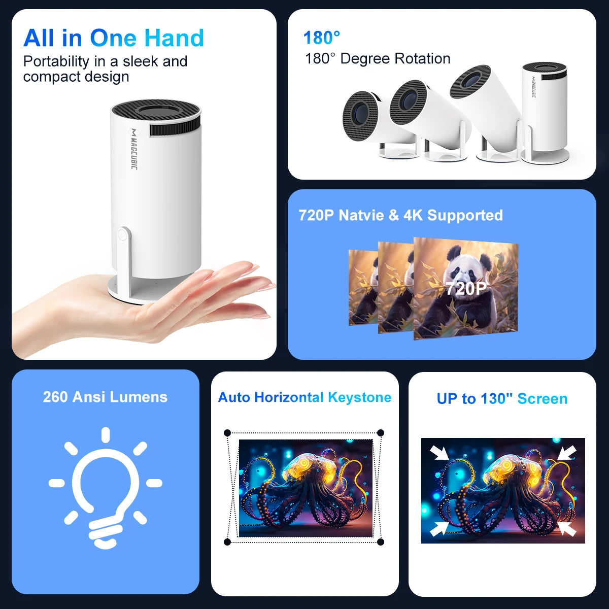 HY300 Pro Android 11 4K Outdoor Projector Dual Wifi6 260ANSI