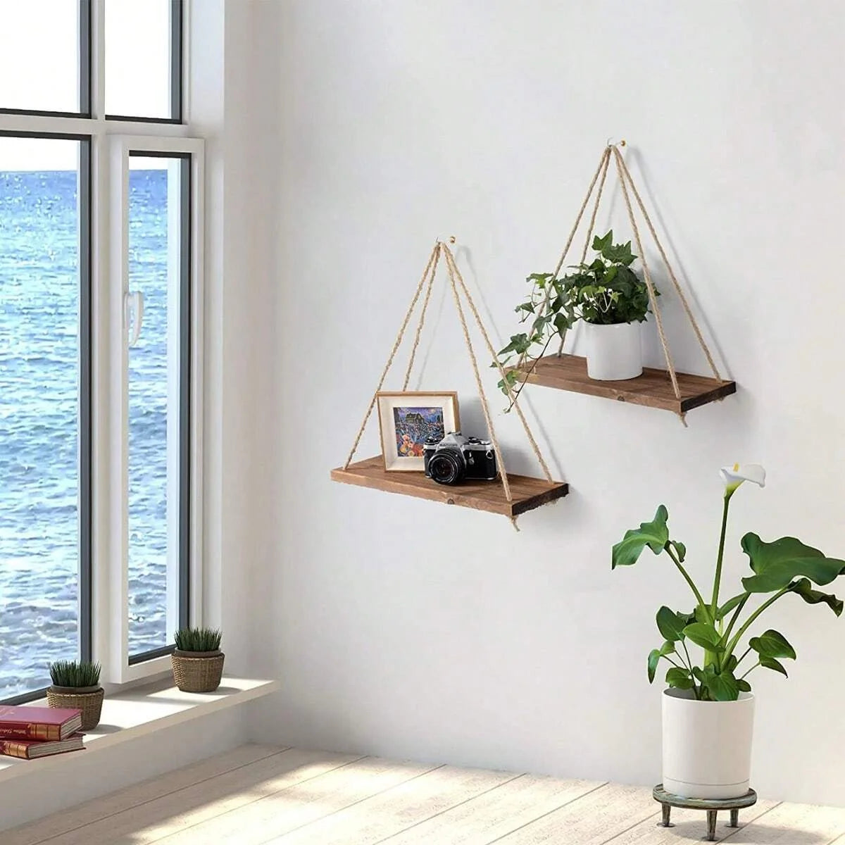 1PCS Hanging Rope with Wooden Rack Wall Decoration