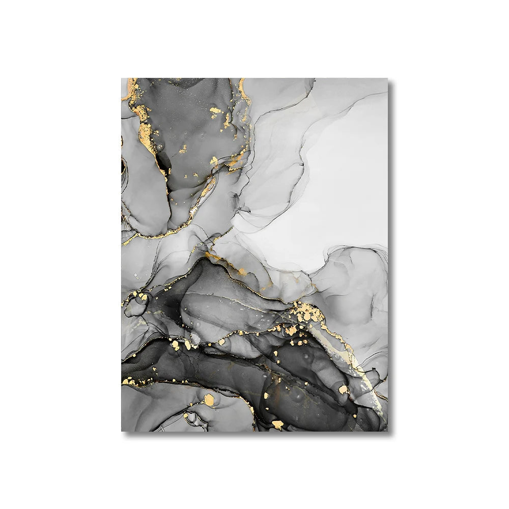 3PCS Frameless Abstract Black and White Gold Marble Art Canvas Painting