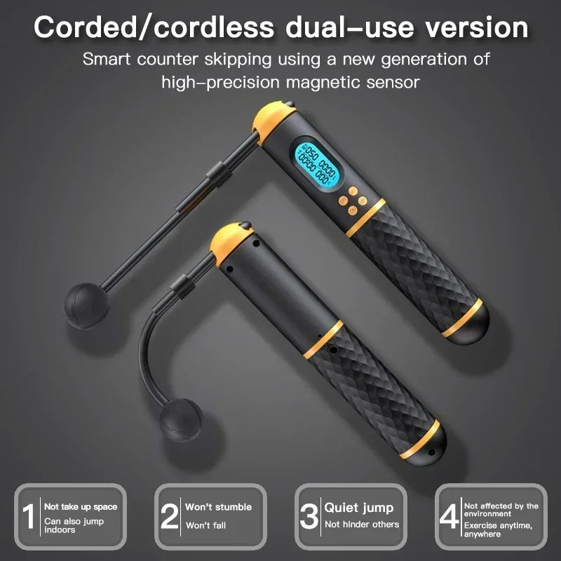 2 in 1 Multifun Skipping Rope with Digital Counter Speed Professional Ball Bearings and Non-Slip Handles Jumps and Calorie Count