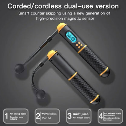 2 in 1 Multifun Skipping Rope with Digital Counter Speed Professional Ball Bearings and Non-Slip Handles Jumps and Calorie Count