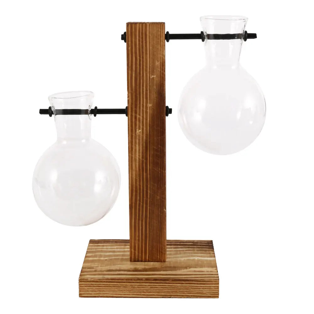 Creative Glass Desktop Hydroponic Plant Vase With Wooden Stand