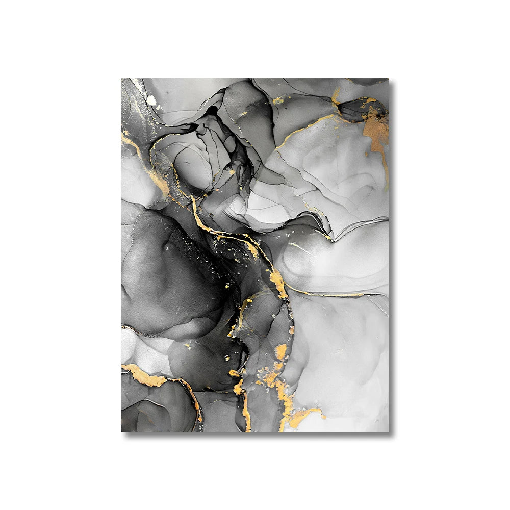 3PCS Frameless Abstract Black and White Gold Marble Art Canvas Painting