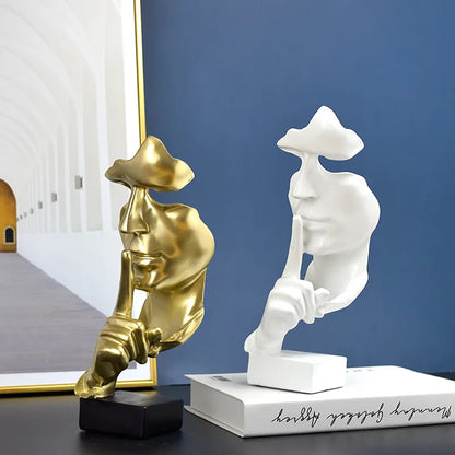 Thinker Statue Sculpture Silence Is Gold Figurines Resin