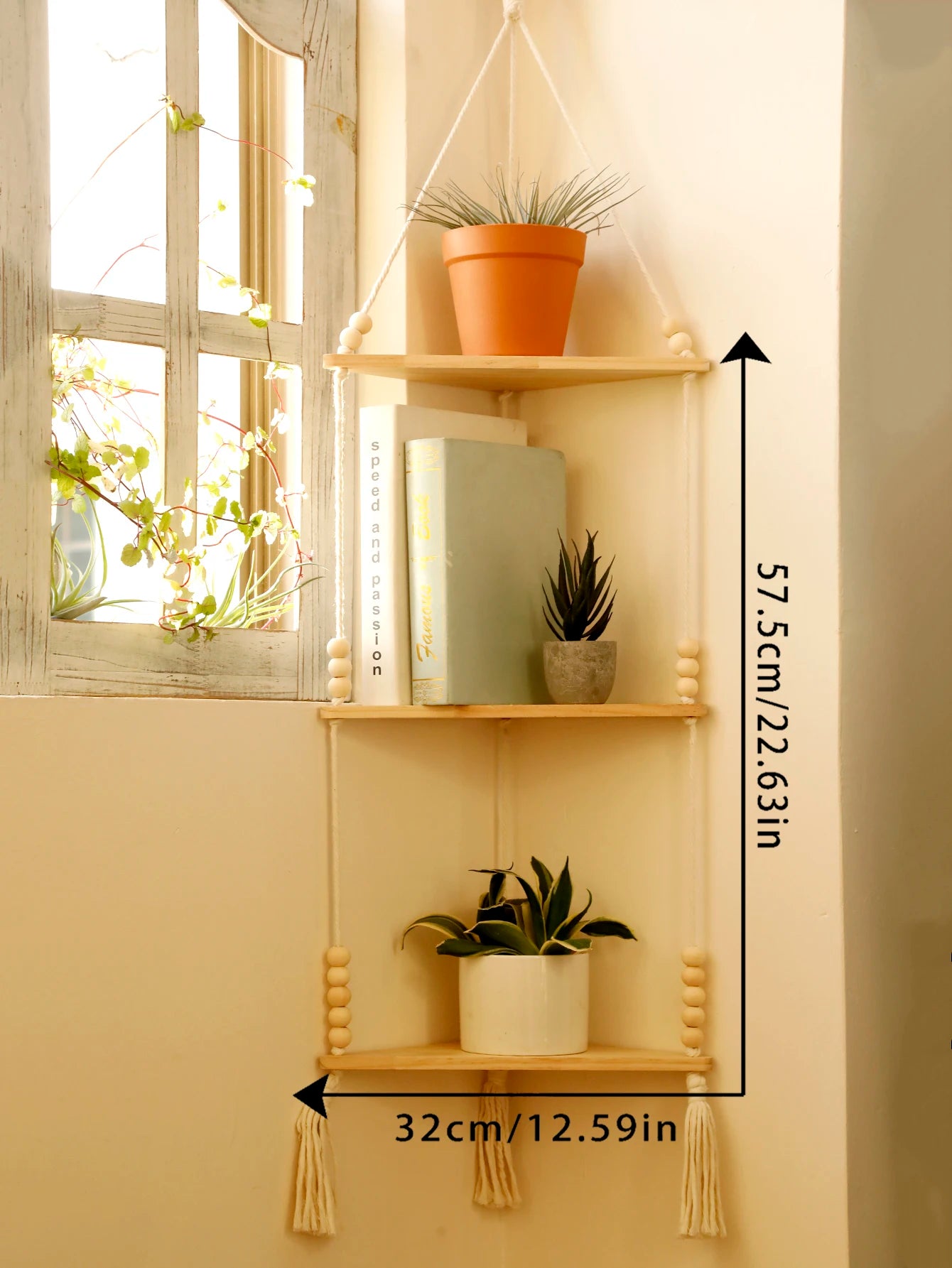 1/2/3-Tier Floating Wall Shelf Wood Triangle Corner Display Stand