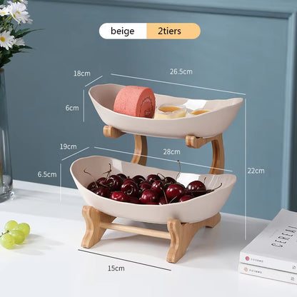 Dinnerware Kitchen Fruit Bowl Partitioned Wooden Tableware Dishes