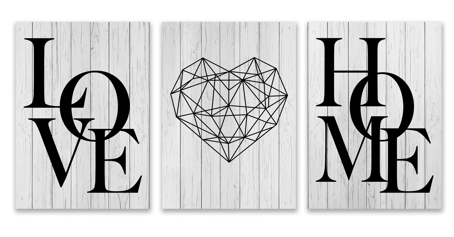 3Pcs Love Home Diamond Heart Letter Canvas Prints