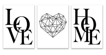 3Pcs Love Home Diamond Heart Letter Canvas Prints