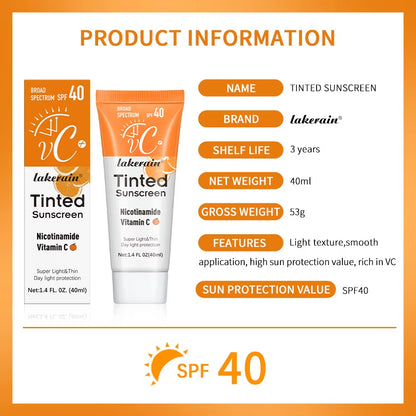 Vitamin C Tinted Sunscreen with SPF 40 Hydrating Mineral Sunscreen with Zinc Oxide & Titanium UV Protectio Dioxide Healthy Glow