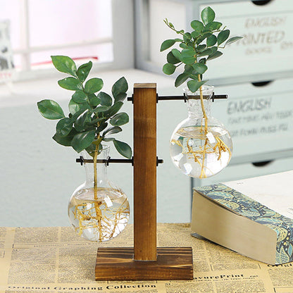 Creative Glass Desktop Hydroponic Plant Vase With Wooden Stand