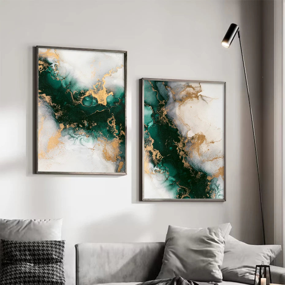 3PCS Nordic Green Gold Fashion Marble Posters Wall Art Aesthetic Canvas Painting