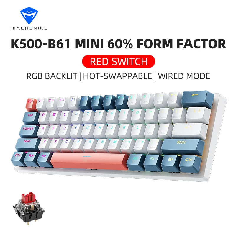 Machenike K500-B61 Mini Mechanical Hot-Swappable RGB Backlit  60% Wired Keyboard