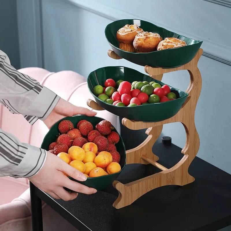 Dinnerware Kitchen Fruit Bowl Partitioned Wooden Tableware Dishes