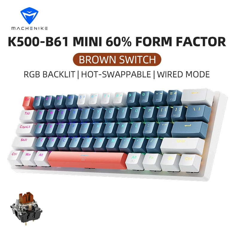 Machenike K500-B61 Mini Mechanical Hot-Swappable RGB Backlit  60% Wired Keyboard