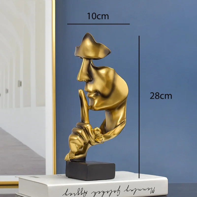 Thinker Statue Sculpture Silence Is Gold Figurines Resin