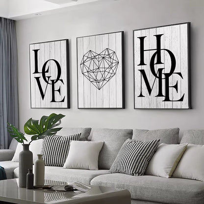 3Pcs Love Home Diamond Heart Letter Canvas Prints