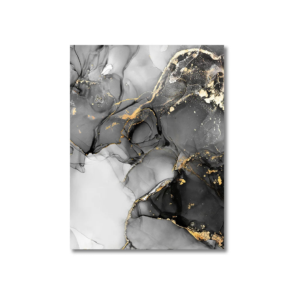 3PCS Frameless Abstract Black and White Gold Marble Art Canvas Painting