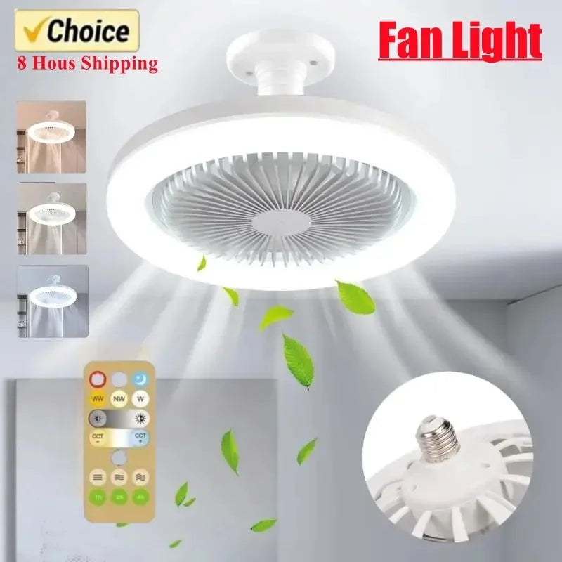 Smart 3-In-1 Ceiling Fan with Remote Control Lighting Lamp E27 Converter Base 85-265V Lighting Base for Bedroom and Living Room