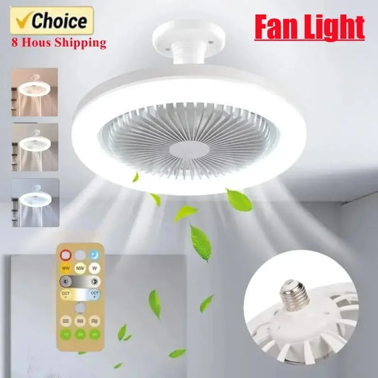 Smart 3-In-1 Ceiling Fan with Remote Control Lighting Lamp E27 Converter Base 85-265V Lighting Base for Bedroom and Living Room