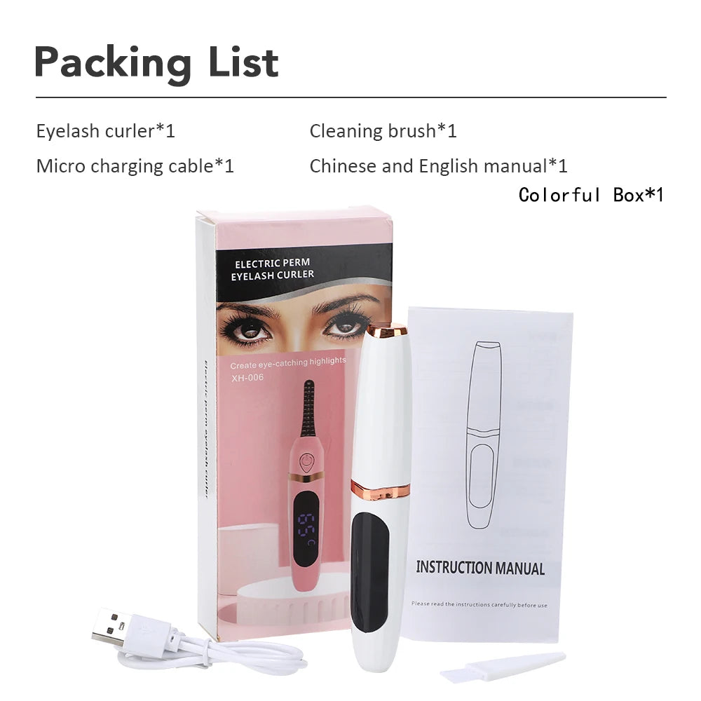 Electric Heated Eyelash Curler Portable Natural Eyelash Curling Device Long Lasting Professional Beauty Eyelash Styling