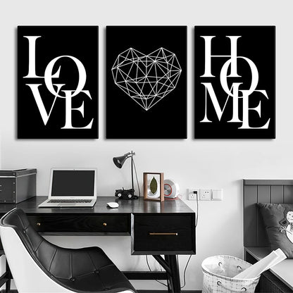 3Pcs Love Home Diamond Heart Letter Canvas Prints