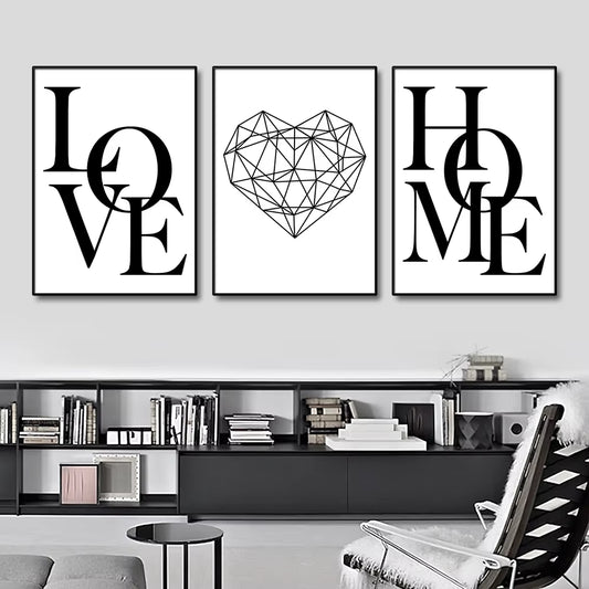 3Pcs Love Home Diamond Heart Letter Canvas Prints